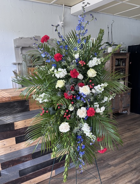 Honor And Grace Standing Spray from Roxie's Florist in Burlington, NC